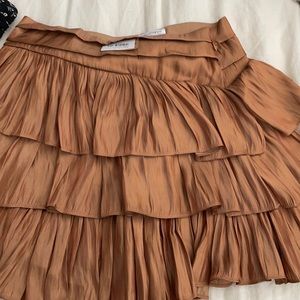 Satin tiered ruffle mini skirt
